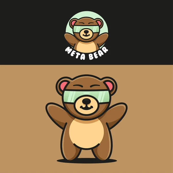 Cute Cyber Bear Mascot Logo Suitable Sticker Logo Print Design — Stock Vector