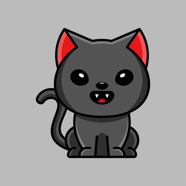 Cute Devil Cat Celebrates Mascot Logo Sticker Shirt 설계에 수있음 — 스톡 벡터