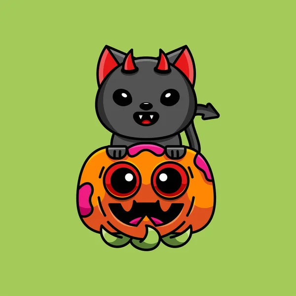 Cute Devil Cat Celebrates Halloween Nadaje Się Maski Loga Sticker — Wektor stockowy