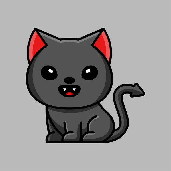 Cute Devil Cat Celebrates Halloween Suitable Mascot Logo Sticker Shirt — стоковий вектор