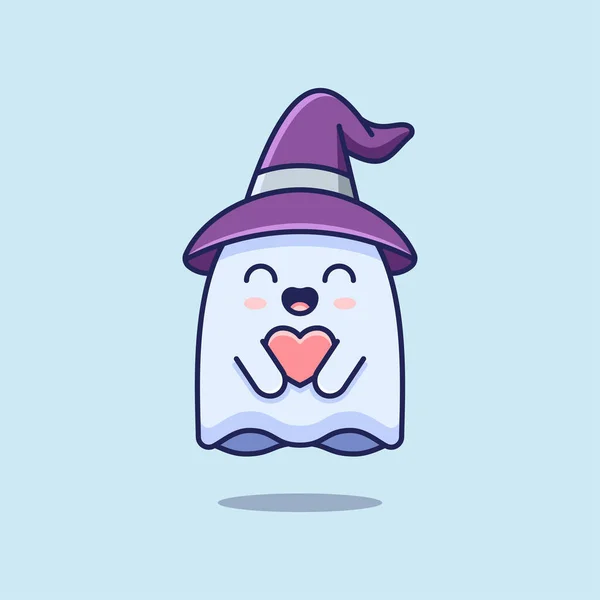 Cute Ghost Full Love Für Mascot Logo Sticker Shirt Und — Stockvektor