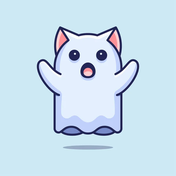 Mascot Logo Sticker Shirt和Print设计所需的Cute Ghost Cat Halloπsuitable Mascot Logo Sticker — 图库矢量图片