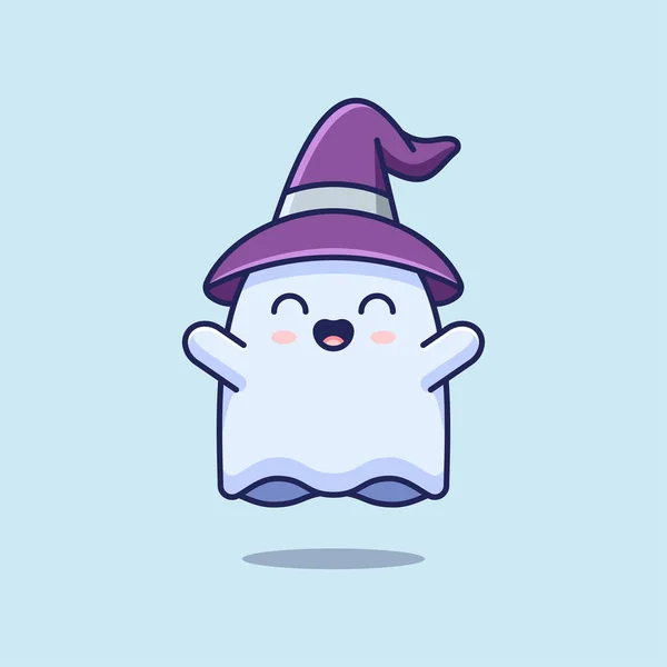 Happy Cute Ghost Geeignet Für Maskotlogo Sticker Shirt Und Print — Stockvektor