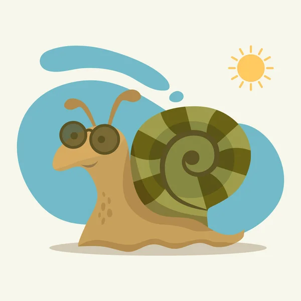 Cute Snail Cartoon Vector Illustration Snail Glasses Background Blue Sky — Stock Vector