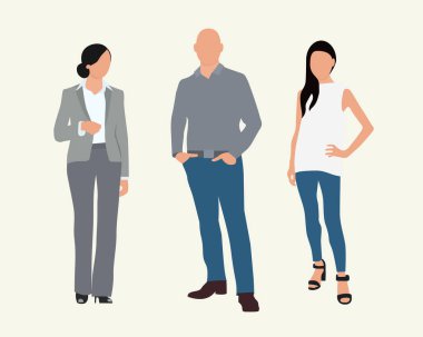 Bir adam ve iki kadın. Vektör karakterleri, düz simge, beyaz arkaplanda izole.