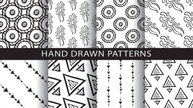 Bir dizi soyut desen. El çizimi vektör çizimi..