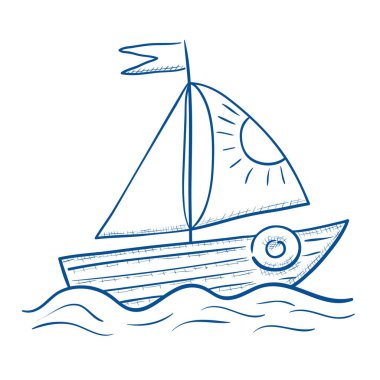 Yelkenli tekne çizimi dekoratif element izole edilmiş vektör çizimi