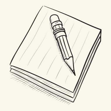 Ofis kağıdı ve kalem. El çizimi vektör illüstrasyonu.