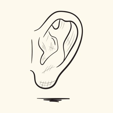 Kulak. El çizimi vektör illüstrasyonu.