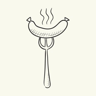 Sausage on fork. Hand drawn vector illustration