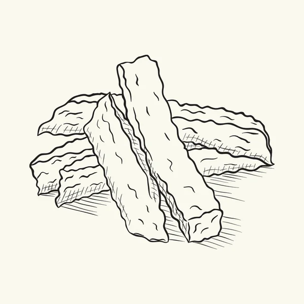 French Fries Drawing Hand Drawn Ladies Bag Illustration — Vetor de Stock