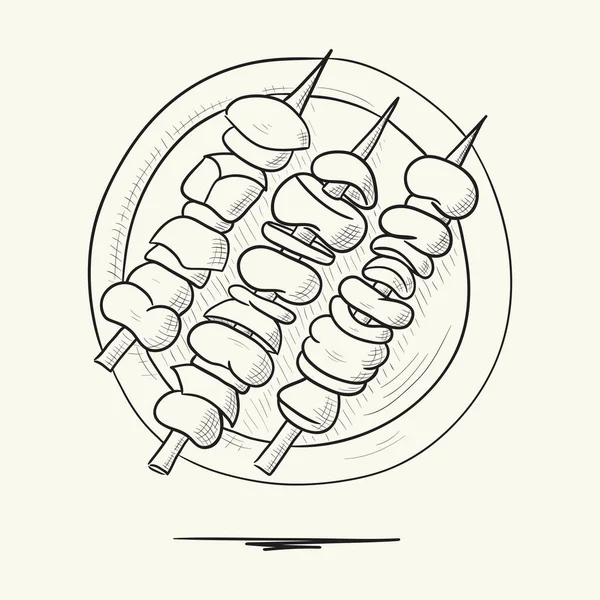 Plate Kebabs Hand Drawn Vector Illustration — 스톡 벡터