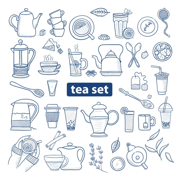Hand drawn tea set. Doodle vector illustration