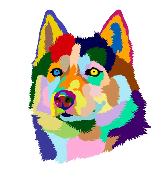 Радужный Портрет Хаски Собаки Разноцветными Глазами — стоковый вектор
