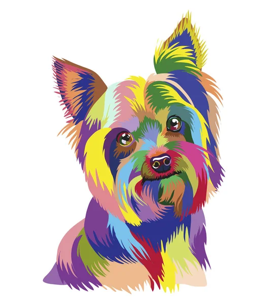 Portrait Rainbow Yorkshire Terrier Dog Different Colored Eyes — Stockvektor