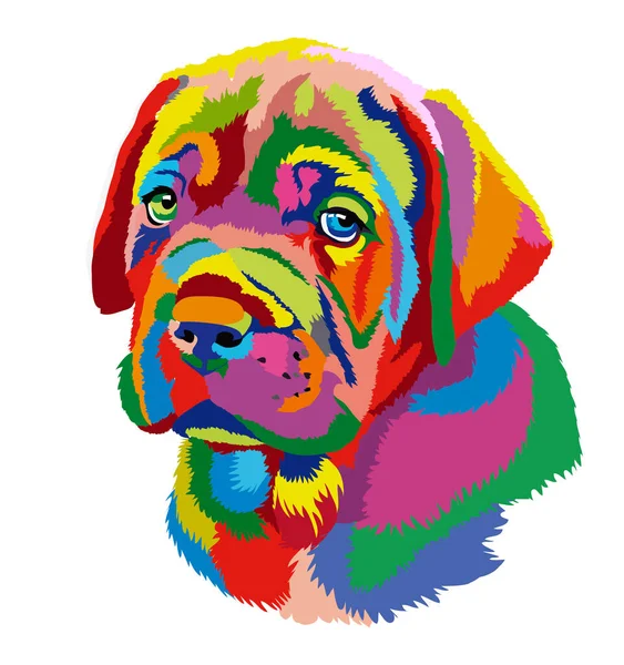 Rainbow portrait of a Cane Corso dog pet with multi-colored eyes