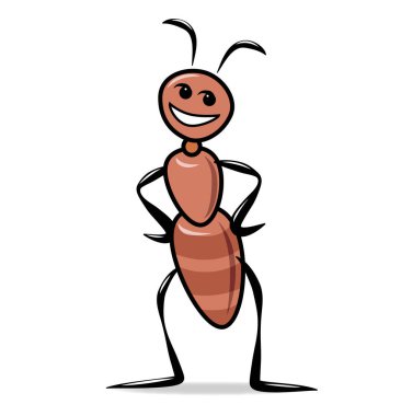 Kahverengi karınca arka ayakları üzerinde durur ve gülümser.