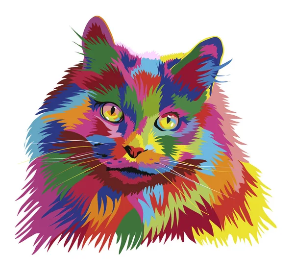 Портрет Пушистой Радужной Кошки Разными Цветными Глазами — стоковый вектор