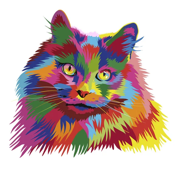Portrait of fluffy rainbow cat with different colored eyes