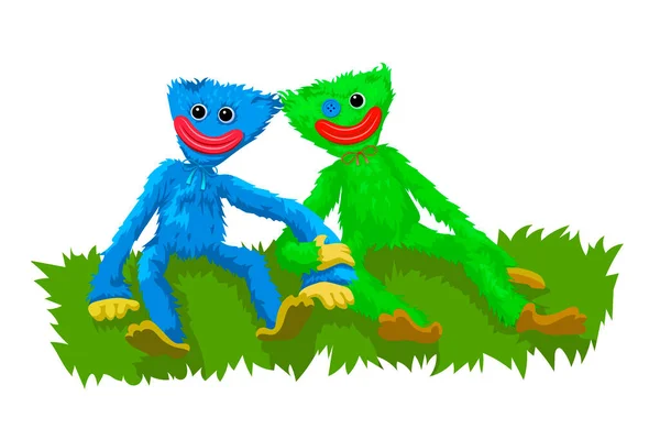 Huggy Wuggy and his girlfriend are sitting on the grass and rejoicing