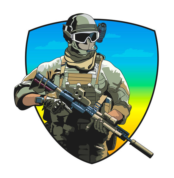 Человек в военной форме с пулемётом в руках