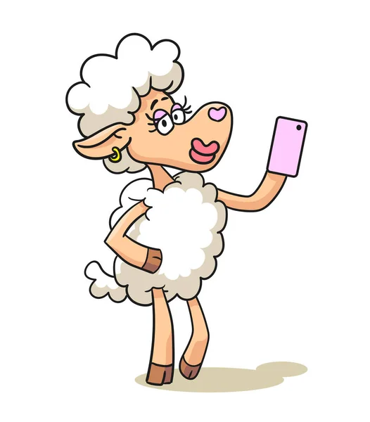 Fashionable sheep takes a picture of himself on the phone