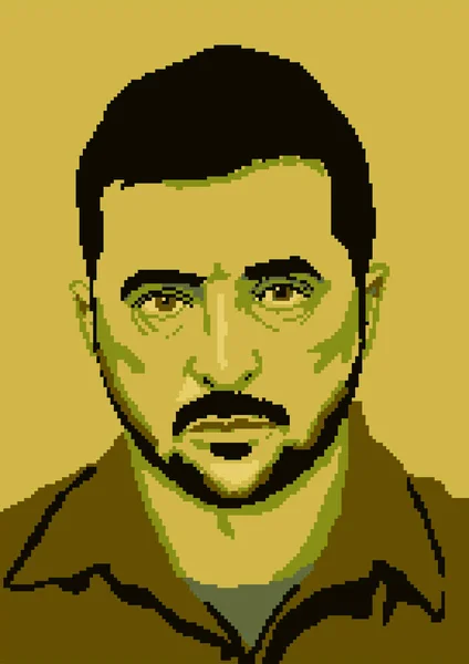 Portrait of the President of Ukraine Volodymyr Zelensky in khaki style, pixel art