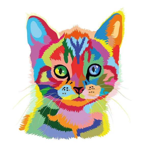 Cute Rainbow Kitten Colorful Eyes — Stock Vector