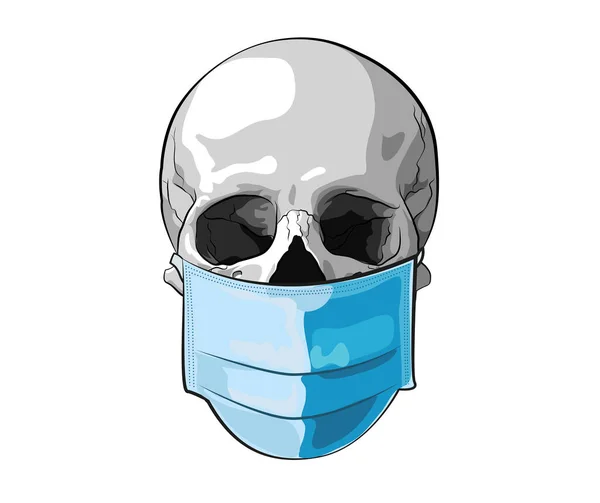 antiviral blue color medical mask put on the skull