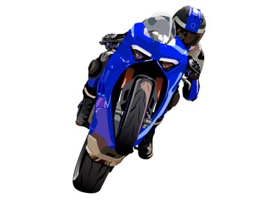 Modern spor motosikletinde kask yarışları yapan motosikletli motorsikletli beyaz arka planda izole edilmiş ivme