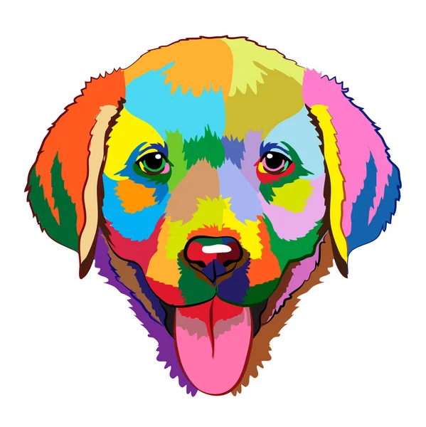 具有多色眼睛和突出舌头的彩虹小狗的画像 — 图库矢量图片