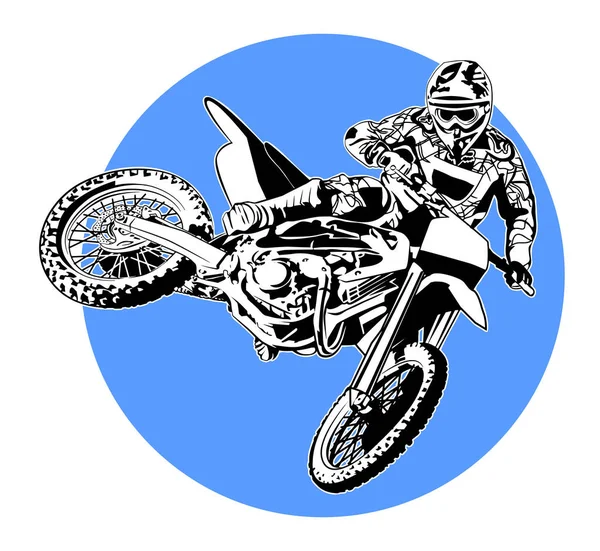 Imagem Preto Branco Atleta Motocross Uma Bicicleta Voadora —  Vetores de Stock