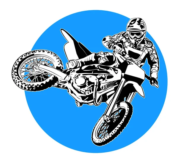 Imagem Preto Branco Atleta Motocross Uma Bicicleta Voadora —  Vetores de Stock