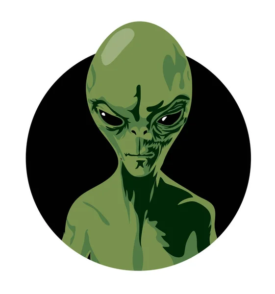 Портрет Зеленого Инопланетянина Тяжелым Взглядом Черном Круге — стоковый вектор