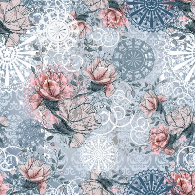 çiçekler ve mandala pürüzsüz desen