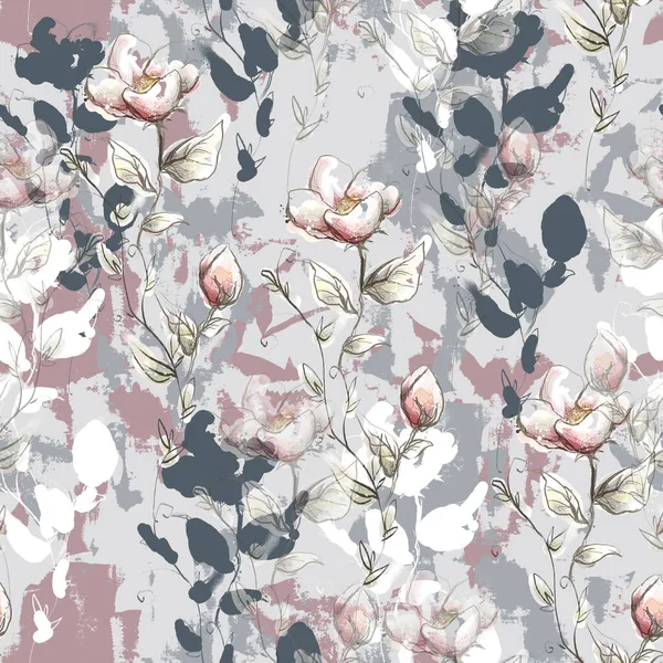 Grungy Blumen Mehrfarbige Nahtlose Muster — Stockfoto