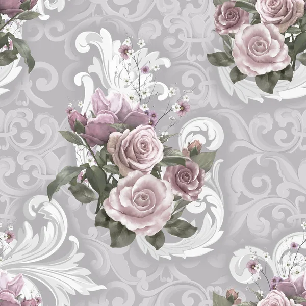 Decorative Shapes Flowers Seamless Pattern — Stock Photo, Image