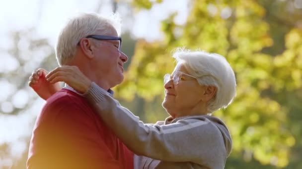 Yaşlı Beyaz Bir Çift Birbirine Bakıyor Sarılıyor Kadın Daha Sonra — Stok video