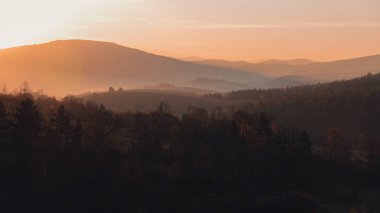 panorama rural landscape at sunset sunlight copy space outdoors Bieszczady Stills . High quality photo