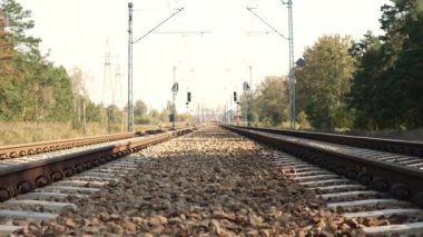 railway in rural area, grey stones summer daylight . High quality 4k footage