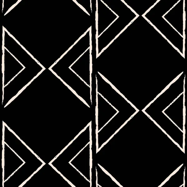 Vector dibujado triángulos blancos patrón de repetición negro — Vector de stock