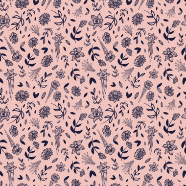 Koyu mavi vektör. Çiçeksiz pembe desen. 