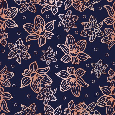 Vektör altın nergisler Koyu mavi pürüzsüz desen