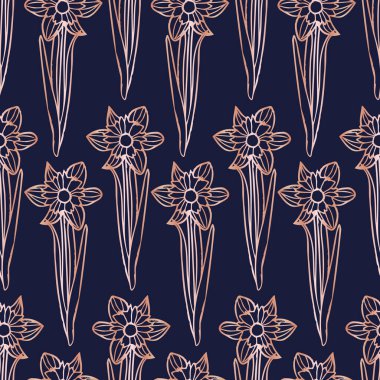 Vektör altın nergisler lacivert pürüzsüz desenler