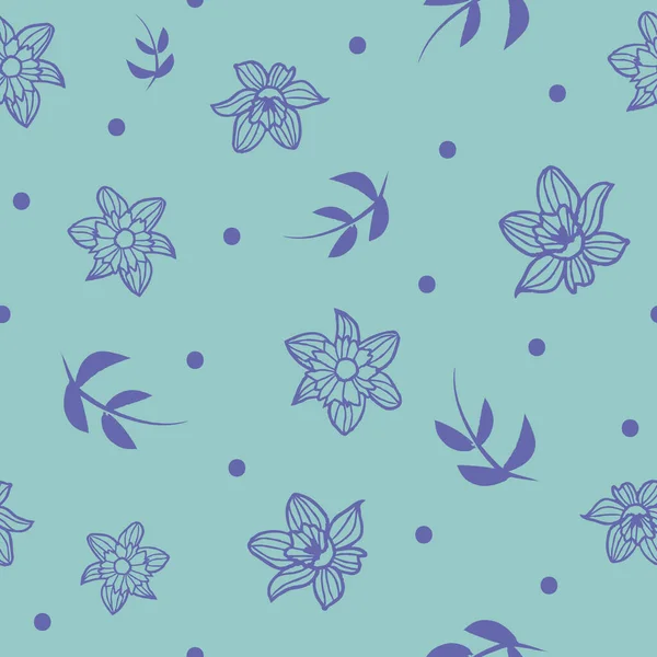 Vector violeta puntos verdes patrón sin costura floral — Archivo Imágenes Vectoriales
