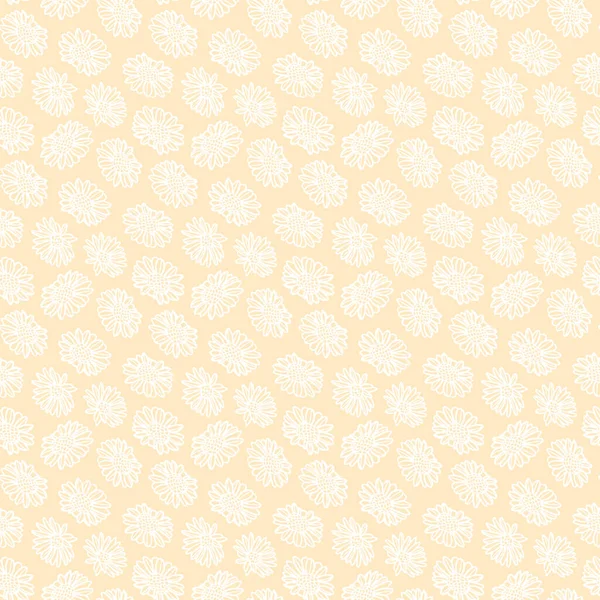 Vector white ditsy flowers, small scale camomiles, daisies seamless pattern yellow background print. Texture minimal style. Perfect for fabric, packaging easter, scrapbooking.