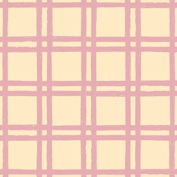 Vector Hand Drawn Yellow Checkered Seamless Pattern Pink Rough Striped — Image vectorielle