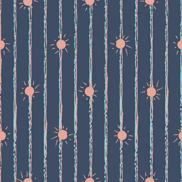 Vecteur Dessiné Main Des Soleils Rose Corail Rayures Turquoise Motif — Image vectorielle