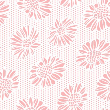 Vektör pembe papatya çiçekleri, doğrusal papatyalar, pembe noktalı, pürüzsüz desenli. Doku noktalı pul arkaplan izi. Soyut paskalya baskısı. Kağıtlar için harika, hatıra defteri..