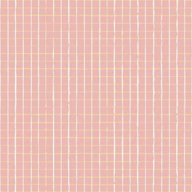 Vektör eli pembe, beyaz çizgili, kareli, pembe, dikişsiz mercan deseni, pastel arka plan izi. Soyut şebeke desenli. Kumaş, ambalaj ve kağıtlar için harika..